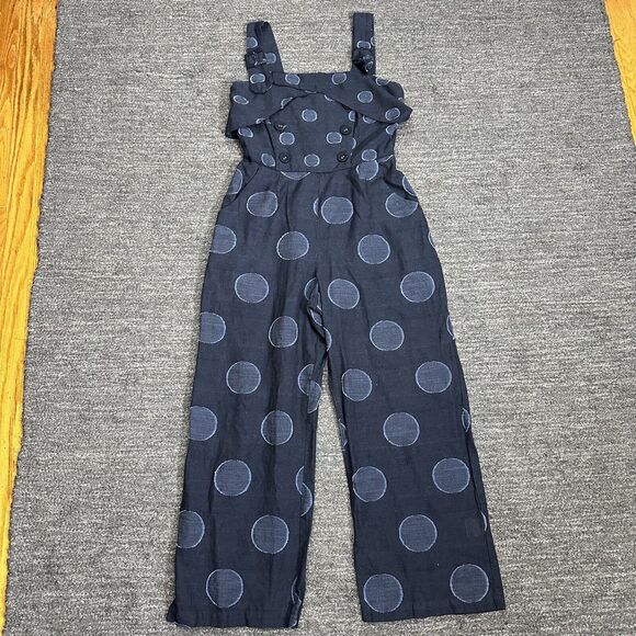 Anthropologie Pants - Anthropologie Eva Franco Jumpsuit Women Medium Blue Linen Polka dot Nautical